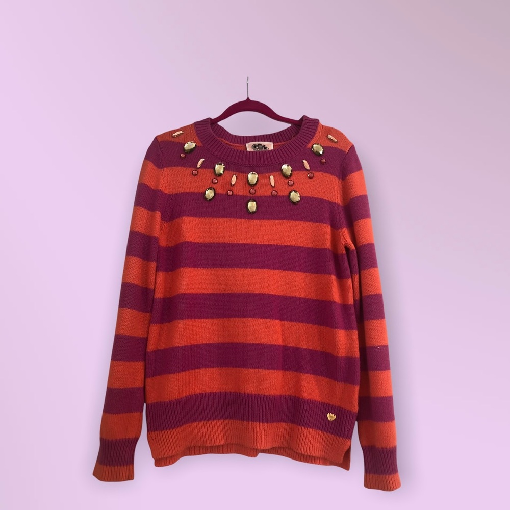 Juicy Couture Gemmed Collar Striped Sweater